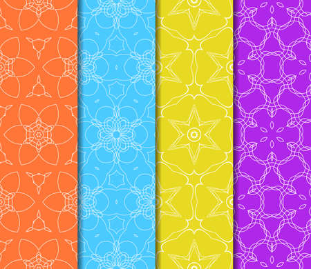 Set of 4 vertical e seamless lace pattern with elements of floral ornament. Different colored bases. vector illustration. For decorating invitations, fashion design, textilesのイラスト素材