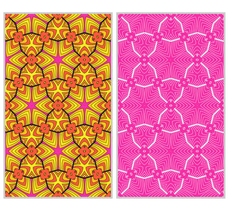 Set of 2 vertical e seamless lace pattern with elements of floral ornament, kaleidoscope mosaic. Different colored bases. vector illustration. For decorating invitations, fashion design, textilesのイラスト素材