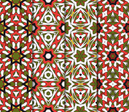 Vertical seamless patterns set, abstract floral geometric texture. Ornament for interior design, greeting cards, birthday or wedding invitations, paper print. Ethnic background in east style.のイラスト素材