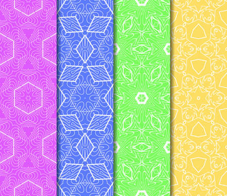 Set of 4 seamless vector patterns. Geometric floral pattern of lines and shapes. Modern design for backgrounds, wallpaper, invitations.のイラスト素材