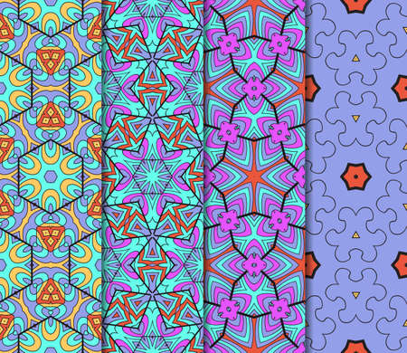 set of colorful modern floral pattern of geometric ornament illustration.のイラスト素材