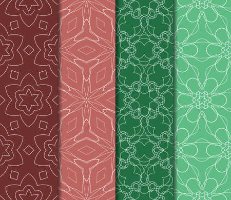 Set of 4 vertical geometric pattern in floral lace style Ethnic ornament.のイラスト素材