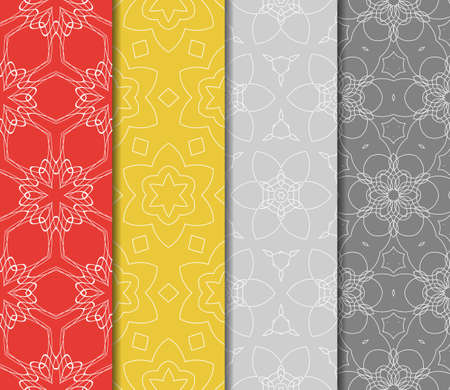 Set of 4 vertical geometric pattern in floral lace style. Ethnic ornament. Vector illustration. For decorating invitations, fashion design, textilesのイラスト素材