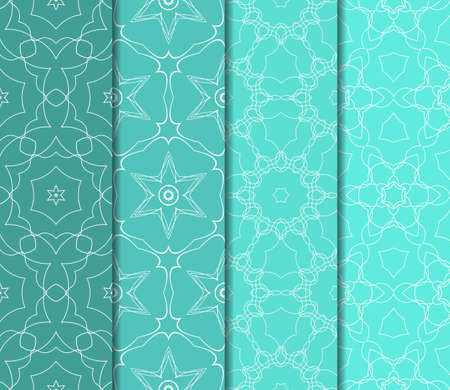 Set of 4 vertical geometric pattern in floral lace style. Ethnic ornament. Vector illustration. For decorating invitations, fashion design, textilesのイラスト素材