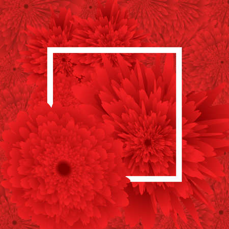 red Flower background, white frame. vector illustration. template for greeting card to 8 march, wedding invitation, holiday background, discount bannerのイラスト素材