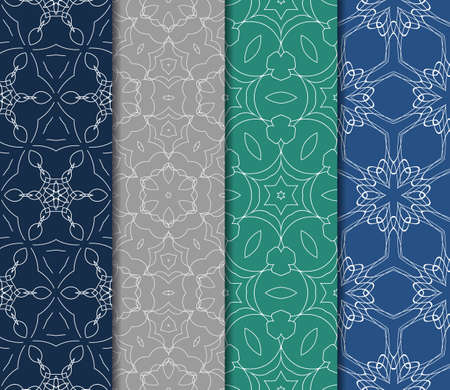 Set of 4 vertical geometric pattern in floral lace style. Ethnic ornament. Vector illustration. For decorating invitations, fashion design, textilesのイラスト素材