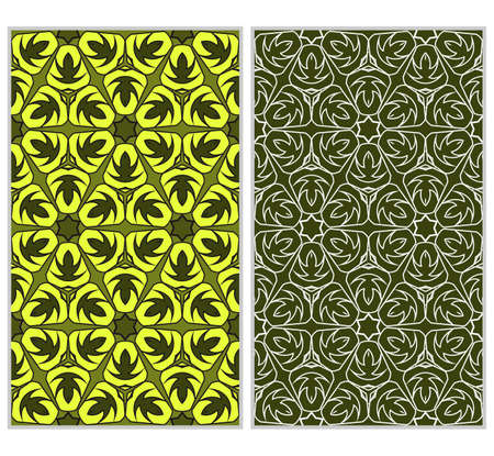 Set of 2 vertical e seamless lace pattern with elements of floral ornament, kaleidoscope mosaic. Different colored bases. vector illustration. For decorating invitations, fashion design, textilesのイラスト素材