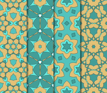seamless ornamental pattern set. Floral geometric style. Vector illustration. For interior design, fabric print, page fill, wallpaper, textileのイラスト素材