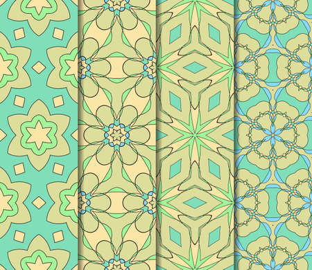 Set of seamless floral pattern with hand drawn texture. Ornament for interior design, greeting cards, birthday or wedding invitations, fabric print. Ethnic background in arabian style.のイラスト素材