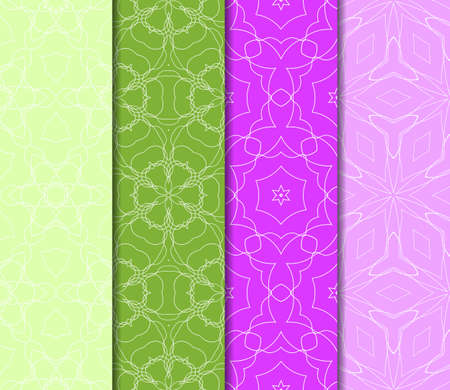 Set of 4 vertical geometric pattern in floral lace style. Ethnic ornament. Vector illustration. For decorating invitations, fashion design, textilesのイラスト素材