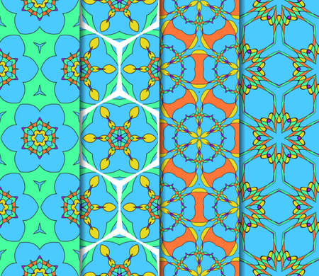 Abstract color pattern set in the form of a multicolored mosaic with elements of lace and floral ornament. vector illustration. For textiles, design, wallpapers, greeting cards, products for homeのイラスト素材