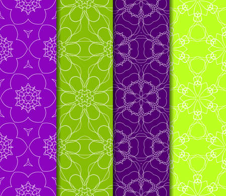 Set of 4 vertical geometric pattern in floral lace style. Ethnic ornament. Vector illustration. For decorating invitations, fashion design, textilesのイラスト素材