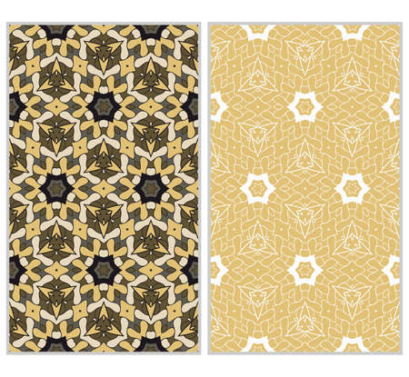 set of 2 vertical seamless patterns. The left is a colored pattern in the style of a kaleidoscope mosaic. The right a lacy texture with floral ornament. vector illustration.のイラスト素材