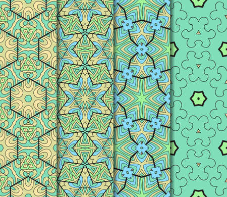 set of 4 colorful decorative floral ornament. seamless vector illustration. for design, invitation, wallpaperのイラスト素材