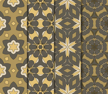 Vertical seamless patterns set, abstract floral geometric texture. Ornament for interior design, greeting cards, birthday or wedding invitations, paper print. Ethnic background in east style.のイラスト素材