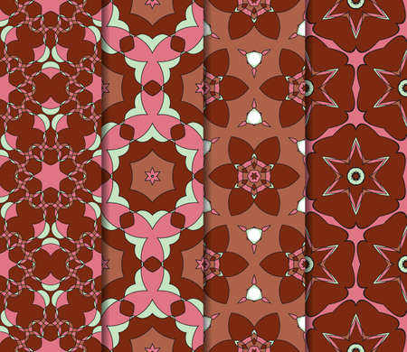 set of floral ornament. seamless pattern. Abstract Geometric Background Design. for design, wallpaper, invitation, fabric, decor . red tone colorのイラスト素材