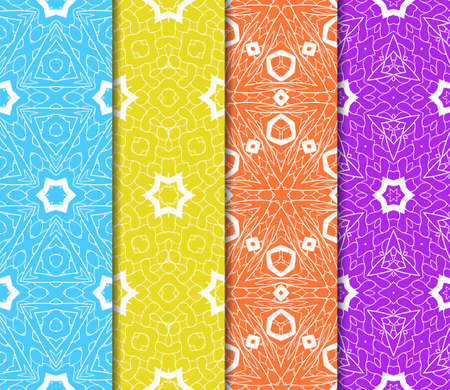 Set of 4 vertical elements to creating a seamless lace pattern with elements of floral ornament. Different colored bases. vector illustration. For decorating invitations, fashion design, textilesのイラスト素材