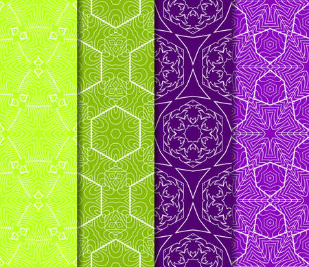 set of 4 color floral ornament. modern pattern. seamless vector illustration. for interior design, textile, wallpaperのイラスト素材