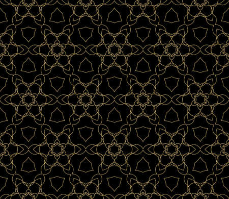 Seamless black, gold floral pattern. vector illustration. purple color. For design, wallpaper, background fills, fill, card, banner, flyer. Ethnic ornamentのイラスト素材
