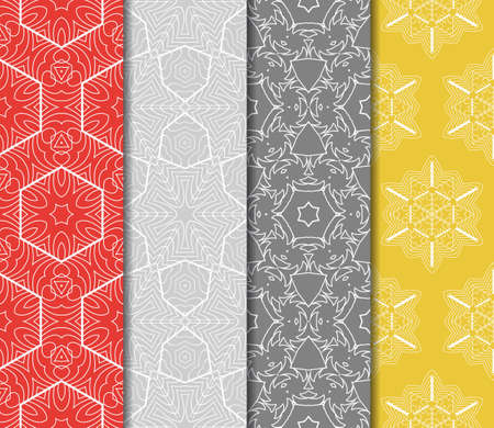 Set of 4 seamless vector patterns. Geometric floral pattern of lines and shapes. Modern design for backgrounds, wallpaper, invitations.のイラスト素材