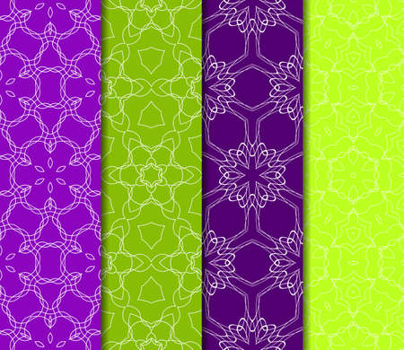Set of 4 vertical geometric pattern in floral lace style. Ethnic ornament. Vector illustration. For decorating invitations, fashion design, textilesのイラスト素材