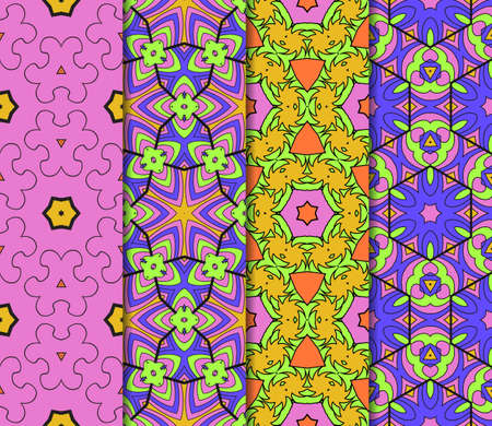 Seamless patterns set. Decorative ethnic color floral ornament. vector illustration. oriental design for print, wallpaper, decor, fabric, textileのイラスト素材