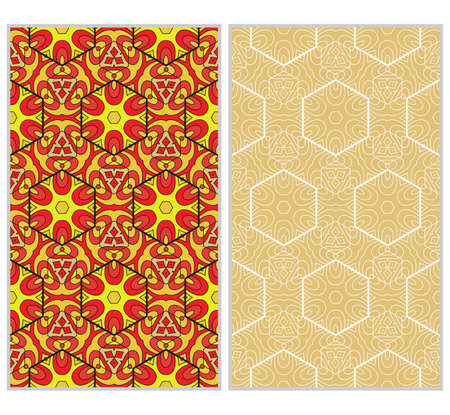 Set of 2 vertical e seamless lace pattern with elements of floral ornament, kaleidoscope mosaic. Different colored bases. vector illustration. For decorating invitations, fashion design, textilesのイラスト素材