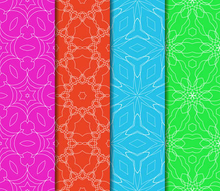 Set of 4 vertical e seamless lace pattern with elements of floral ornament. Different colored bases. vector illustration. For decorating invitations, fashion design, textilesのイラスト素材
