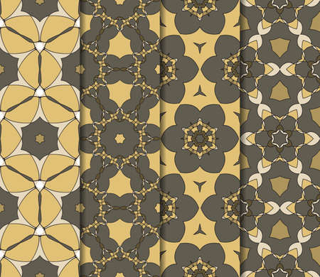 Vertical seamless patterns set, abstract floral geometric texture. Ornament for interior design, greeting cards, birthday or wedding invitations, paper print. Ethnic background in east style.のイラスト素材