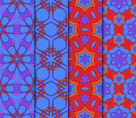 Set of seamless floral pattern with hand drawn texture. Ornament for interior design, greeting cards, birthday or wedding invitations, fabric print. Ethnic background in arabian style.のイラスト素材