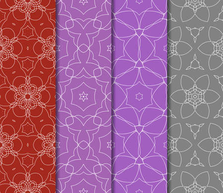Set of 4 vertical geometric pattern in floral lace style. Ethnic ornament. Vector illustration. For decorating invitations, fashion design, textilesのイラスト素材