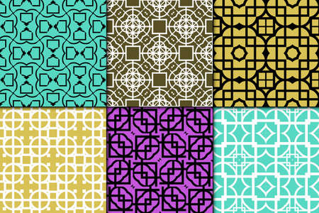 set of 6 Seamless geometric ornament. vector illustration. for invitation, background, wallpaperのイラスト素材