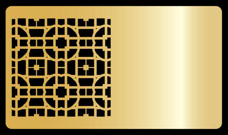 Business card template. Cut out cards with lace pattern. Modern geometric card for laser cutting. Vector illustration. Gold metalのイラスト素材