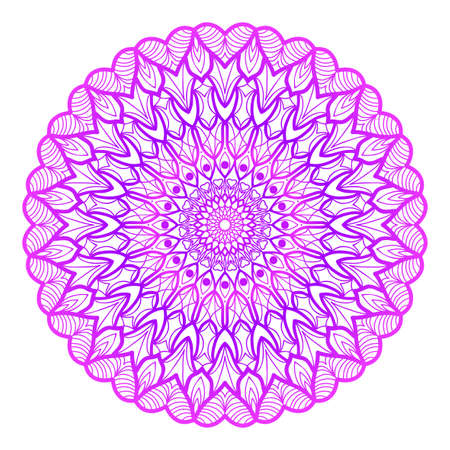 Floral Mandala vector illustration. Ethnic Circle Ornament. Purple color for coloring book, greeting card, invitation, tattoo. Anti-stress therapy pattern.のイラスト素材