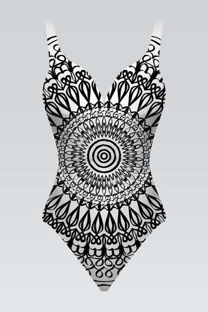 Swimsuit with mandala ornament, fashion vector illustrationのイラスト素材