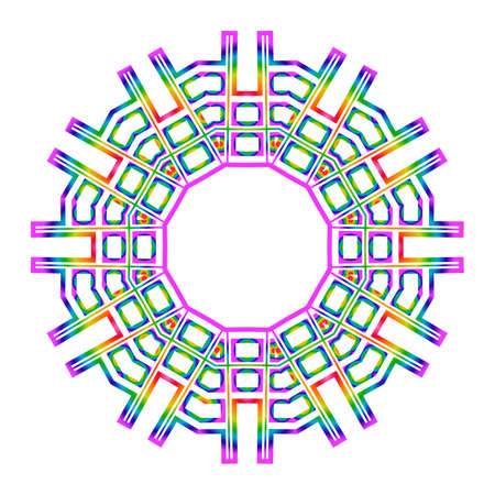 Rainbow color Hand-Drawn Henna Ethnic Mandala. Circle lace ornament. Vector illustration. for coloring book, greeting card, invitation, tattoo. Anti-stress therapy pattern.のイラスト素材