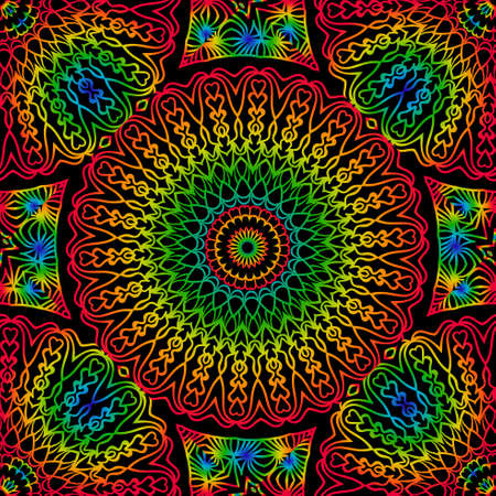 Seamless background with modern design. Floral mandala ornament. black, rainbow color. vector. design element for print, fabric, wallpaperのイラスト素材