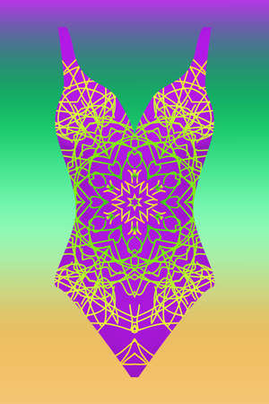 swimsuit. vector illustration with print mandalaのイラスト素材