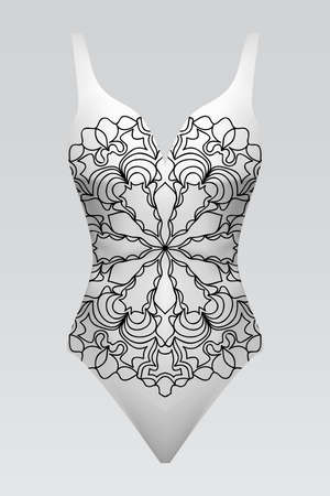 Vector illustration of a female swimsuit. modern print with indian mandala. fashion designのイラスト素材