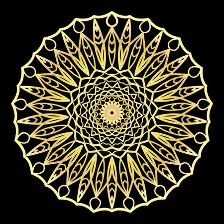 gold color floral mandala on black backgroound. vector illustrationのイラスト素材