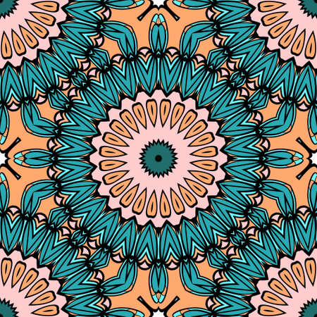 Coloring seamless pattern with flower mandala design. brown, green background. vector illustrationのイラスト素材