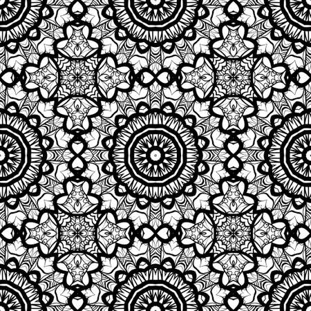 Seamless background with modern design. Floral mandala ornament. black, white color. vector. design element for print, fabric, wallpaperのイラスト素材