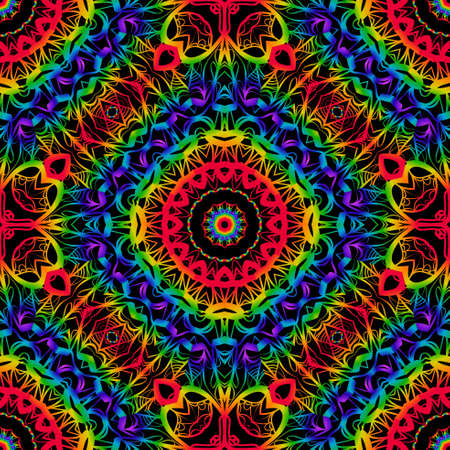 Psychodelic color seamless pattern with mandala element. Perfect for printing on fabric or paper. vector illustrationのイラスト素材