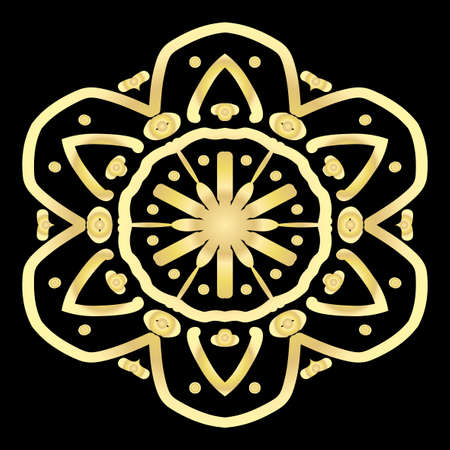 gold color floral mandala on black backgroound. vector illustrationのイラスト素材