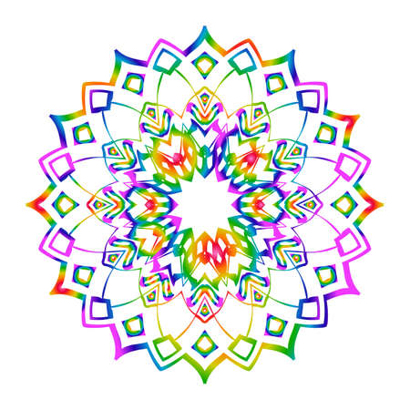 Rainbow color Hand-Drawn Henna Ethnic Mandala. Circle lace ornament. Vector illustration. for coloring book, greeting card, invitation, tattoo. Anti-stress therapy pattern.のイラスト素材