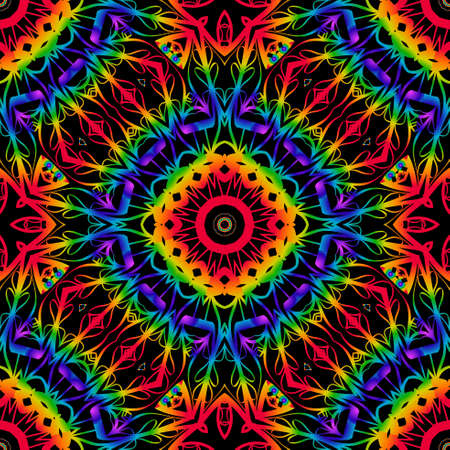 Psychodelic color seamless pattern with mandala element. Perfect for printing on fabric or paper. vector illustrationのイラスト素材