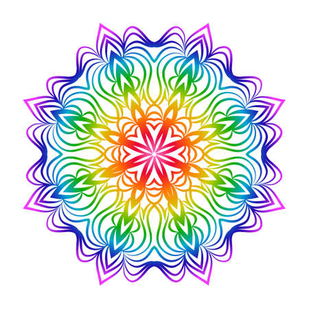Mandala for relaxation. Rainbow color illustration of rosette. Symmetrical pattern. Vector illustrationのイラスト素材