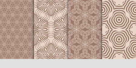 set of art geometric seamless pattern. vector illustration. beige colorのイラスト素材