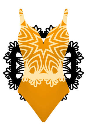 design swimsuit with mandala ornament. fashion vector illustration. orange colorのイラスト素材