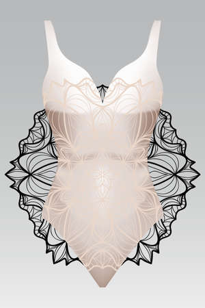 Summer swimsuit with modern design beige color mandala ornament.のイラスト素材
